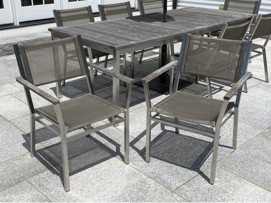 Barlow Tyrie Extension Teak Top Table, With Eight Armchairs And Umbrella