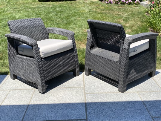 Pair Of Outdoor Resin Woven Armchairs