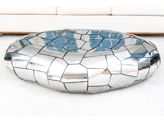 Resin And Stainless Steel Panels Pebble Form Cocktail Table