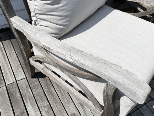 Pair Of Teak Armchairs With Cushions, With Teak Side Table