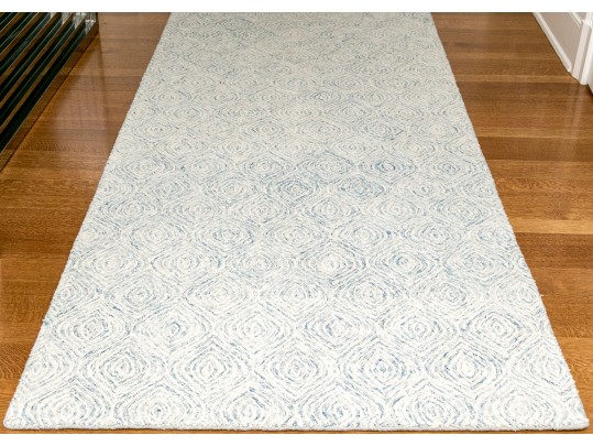 High Quality Contemporary Blue And White Runner Rug, 11'-5