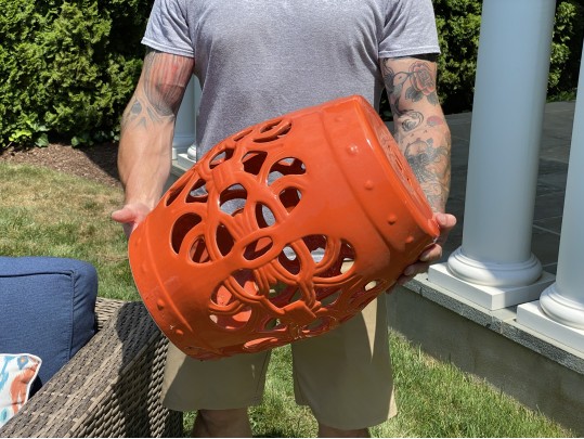 A Chinese Vibrant Orange Finished Ceramic Garden Stool