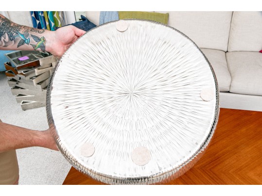 Mitchell Gold + Bob Williams Chrome And Mahogany Cocktail Table With Chrome Centerpiece