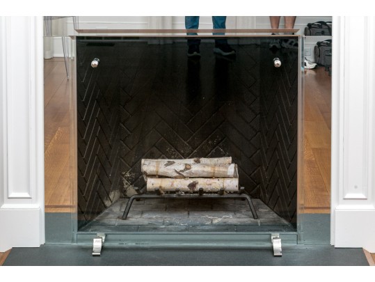 Contemporary Chrome And Beveled Glass Fire Screen