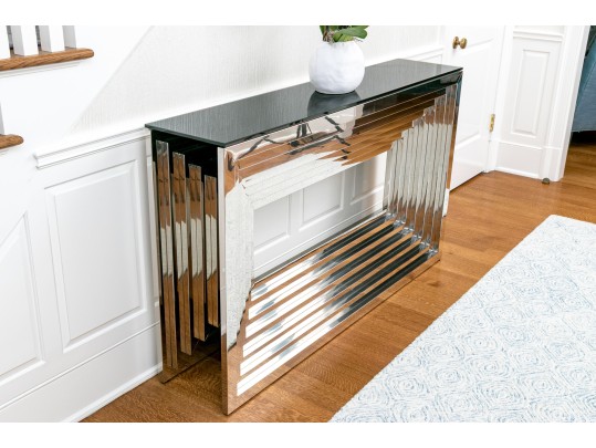 High-Quality Chrome And Glass Top Console Table