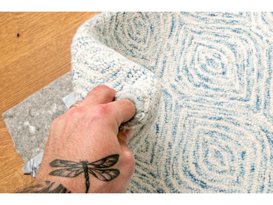 High Quality Contemporary Blue And White Runner Rug, 11'-5