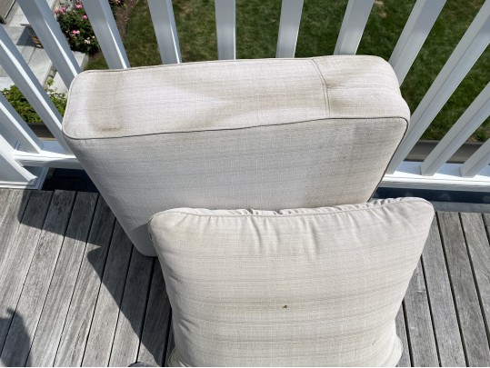 Pair Of Teak Armchairs With Cushions, With Teak Side Table