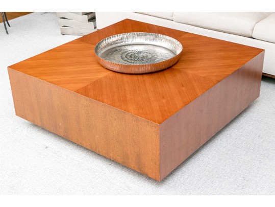 Mitchell Gold + Bob Williams Chrome And Mahogany Cocktail Table With Chrome Centerpiece