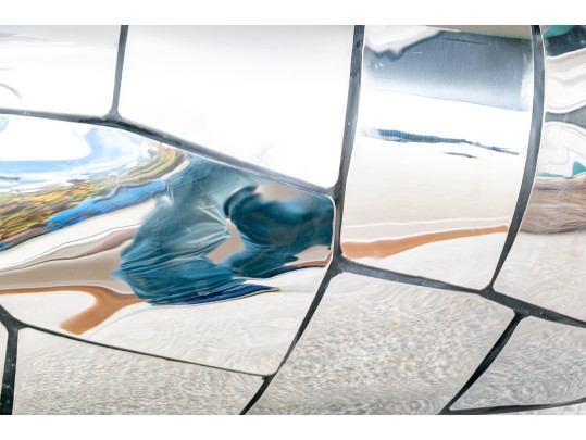 Resin And Stainless Steel Panels Pebble Form Cocktail Table