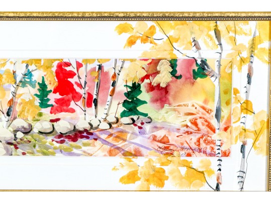 Signed Emil Reese Watercolor, River Landscape, 2001