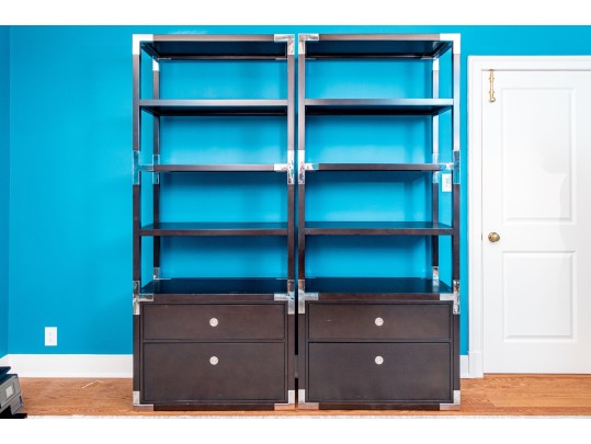 Pair Of Williams-Sonoma Campaign Style Bookshelves