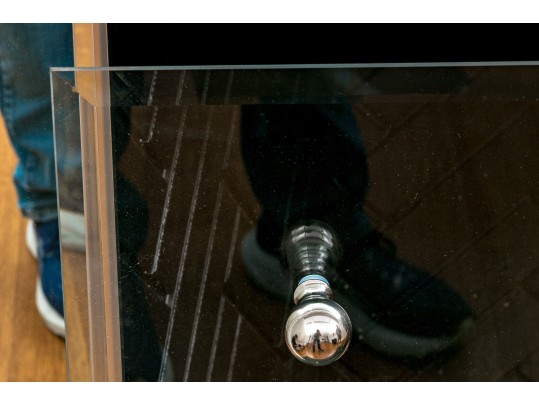 Contemporary Chrome And Beveled Glass Fire Screen