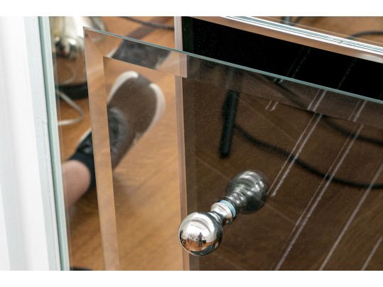 Contemporary Chrome And Beveled Glass Fire Screen