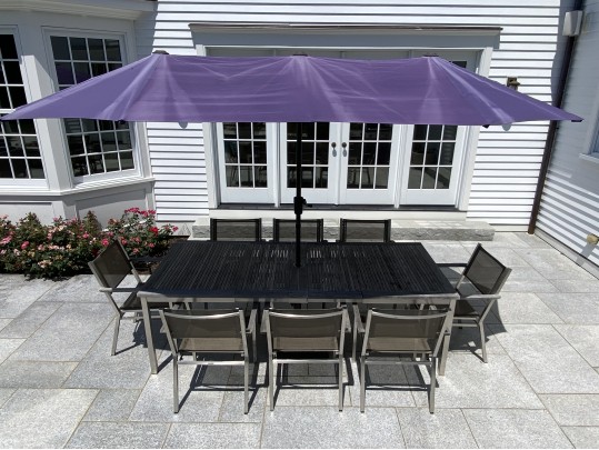 Barlow Tyrie Extension Teak Top Table, With Eight Armchairs And Umbrella