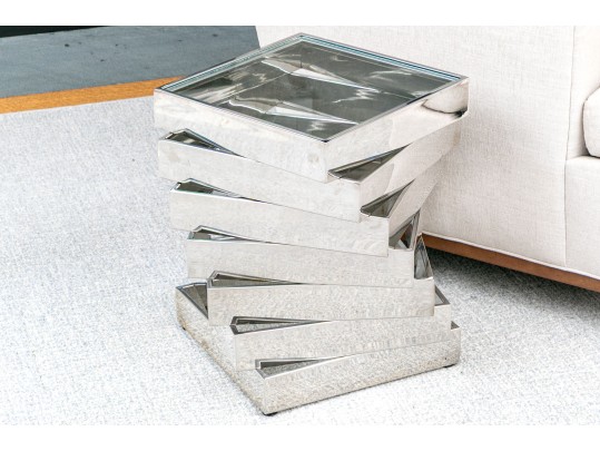 Chic Chrome Spiral Stacked End Table