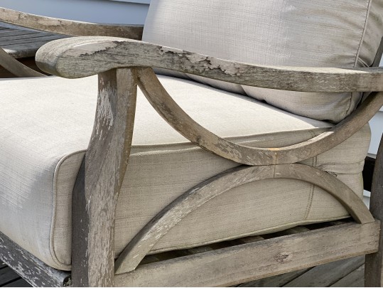 Pair Of Teak Armchairs With Cushions, With Teak Side Table