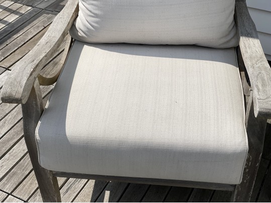 Pair Of Teak Armchairs With Cushions, With Teak Side Table