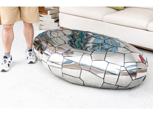 Resin And Stainless Steel Panels Pebble Form Cocktail Table