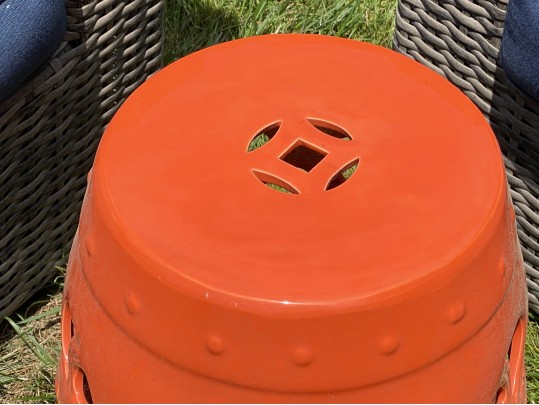 A Chinese Vibrant Orange Finished Ceramic Garden Stool