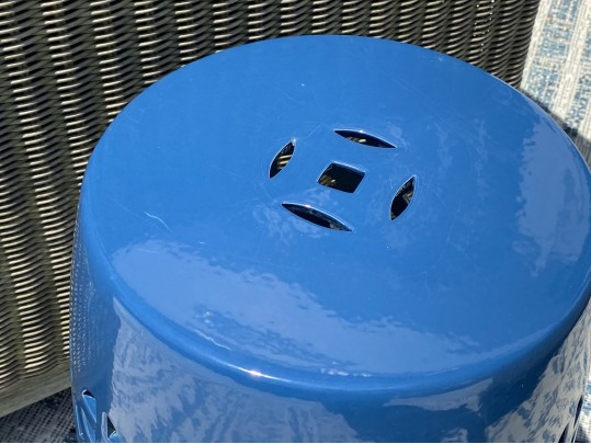 A Chinese Blue Finished Ceramic Pierced Garden Seat