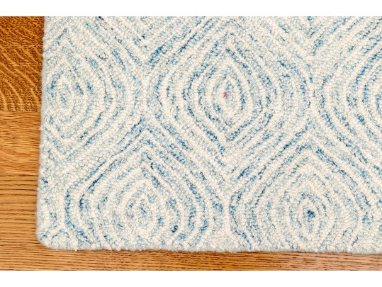 High Quality Contemporary Blue And White Runner Rug, 11'-5