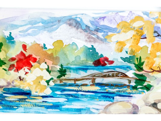 Signed Emil Reese Watercolor, River Landscape, 2001