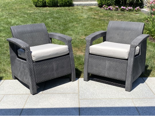 Pair Of Outdoor Resin Woven Armchairs