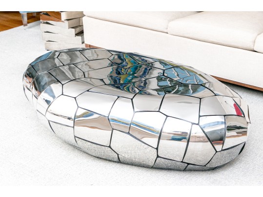 Resin And Stainless Steel Panels Pebble Form Cocktail Table