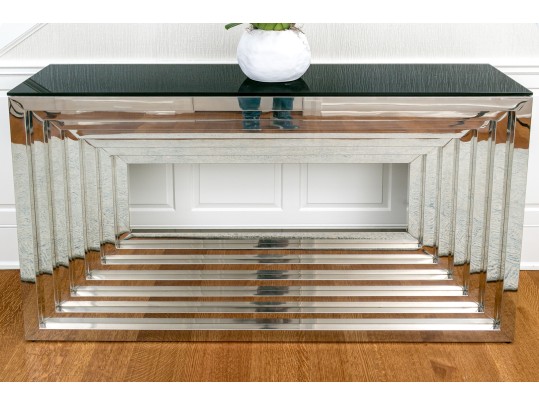 High-Quality Chrome And Glass Top Console Table