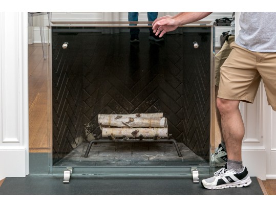 Contemporary Chrome And Beveled Glass Fire Screen