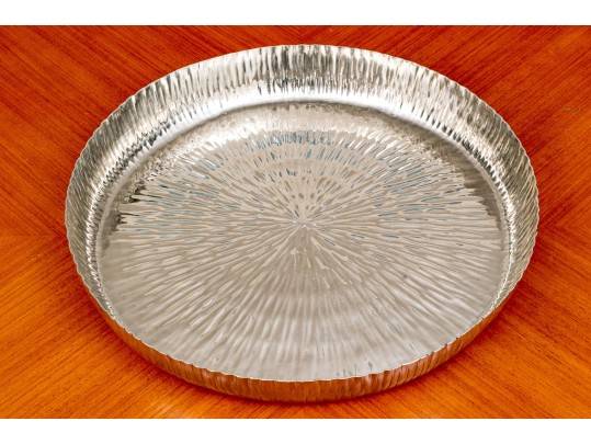 Mitchell Gold + Bob Williams Chrome And Mahogany Cocktail Table With Chrome Centerpiece