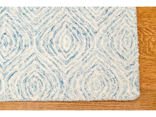 High Quality Contemporary Blue And White Runner Rug, 11'-5