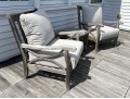 Pair Of Teak Armchairs With Cushions, With Teak Side Table