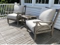 Pair Of Teak Armchairs With Cushions, With Teak Side Table