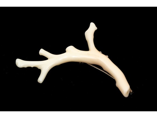 Beautiful White Branch Coral Brooch With 800 Silver Hardware