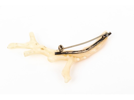 Beautiful White Branch Coral Brooch With 800 Silver Hardware