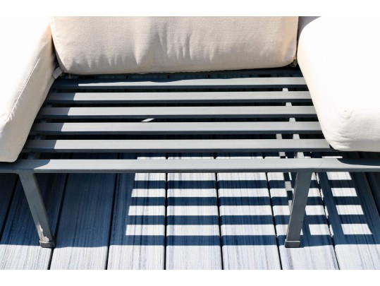 Restoration Hardware Carmel Outdoor Three-Cushion Sofa In Gunmetal And Cushions