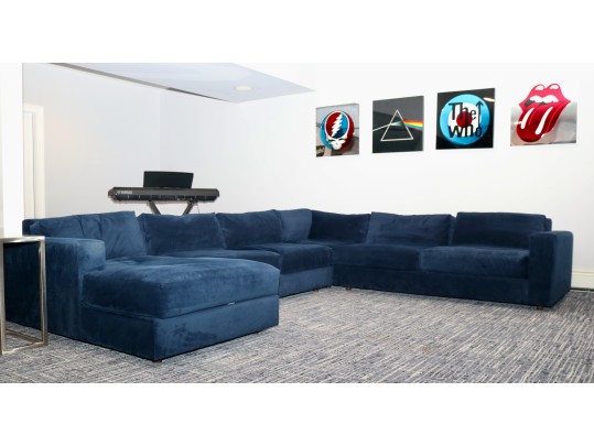 West Elm Luxe Deep Blue Modular 4 Pc Performance Velvet Sectional Sofa 