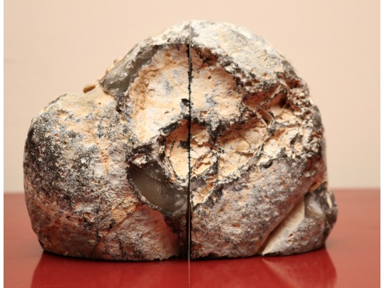 Pair Of Natural Agate Bookends With Polished Interior And Raw Exterior