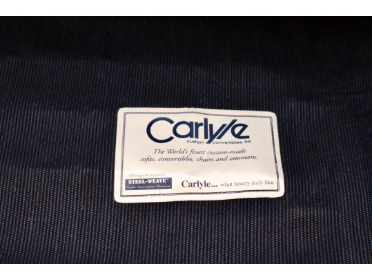 Carlyle Custom Convertible Sofa Bed With Blue Steel-Weave Upholstery And Velvet Cushions