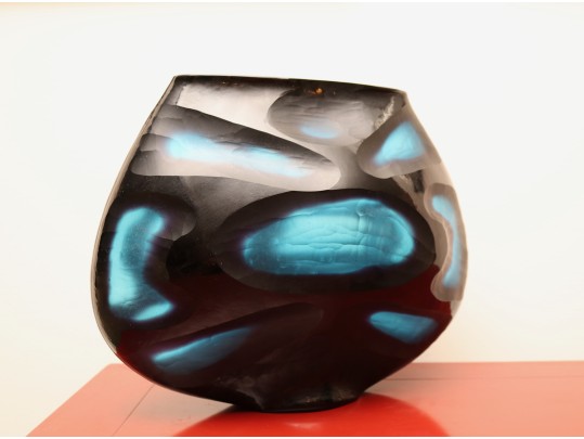Modern Murano Cobalt Glass Vases With Battuto Surface Texture