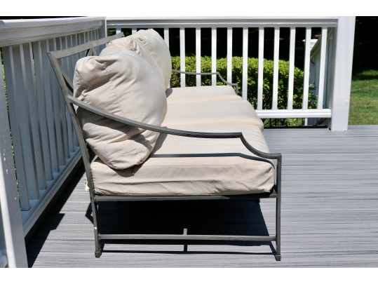 Restoration Hardware Carmel Outdoor Three-Cushion Sofa In Gunmetal And Cushions