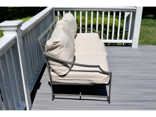 Restoration Hardware Carmel Outdoor Three-Cushion Sofa In Gunmetal And Cushions