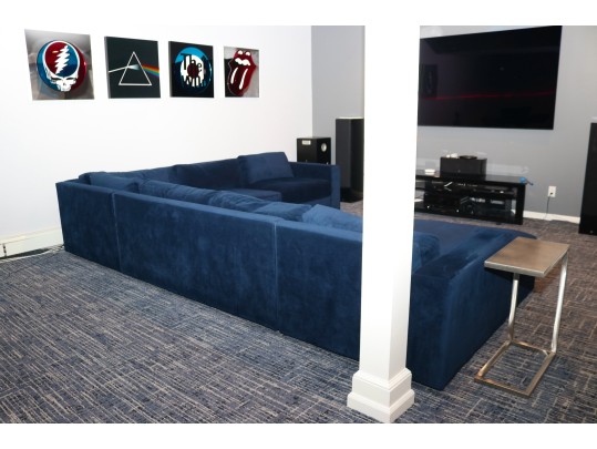 West Elm Luxe Deep Blue Modular 4 Pc Performance Velvet Sectional Sofa 