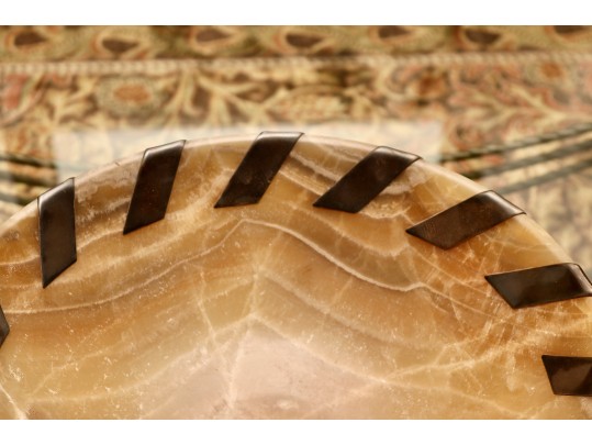 John-Richard Carved Alabaster Bowl With Antiqued Silver-Tone Whipstitch