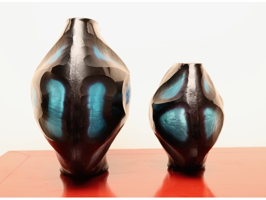 Modern Murano Cobalt Glass Vases With Battuto Surface Texture