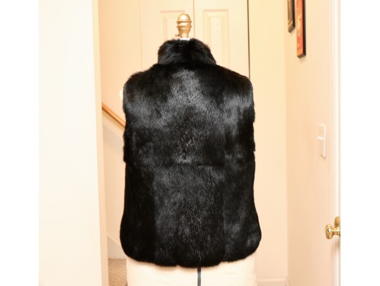Giorgio Brato Black Fur Vest With Wool Jacquard Interior