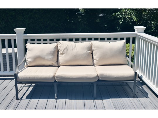 Restoration Hardware Carmel Outdoor Three-Cushion Sofa In Gunmetal And Cushions