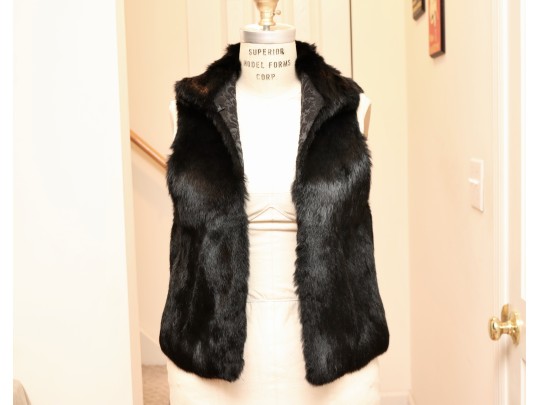 Giorgio Brato Black Fur Vest With Wool Jacquard Interior