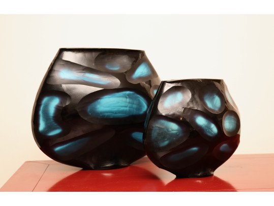 Modern Murano Cobalt Glass Vases With Battuto Surface Texture